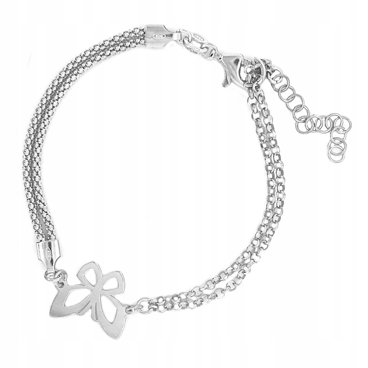 Bransoletka srebrna pr. 925 Elegancka Rodowana Bransoletka MOTYLEK