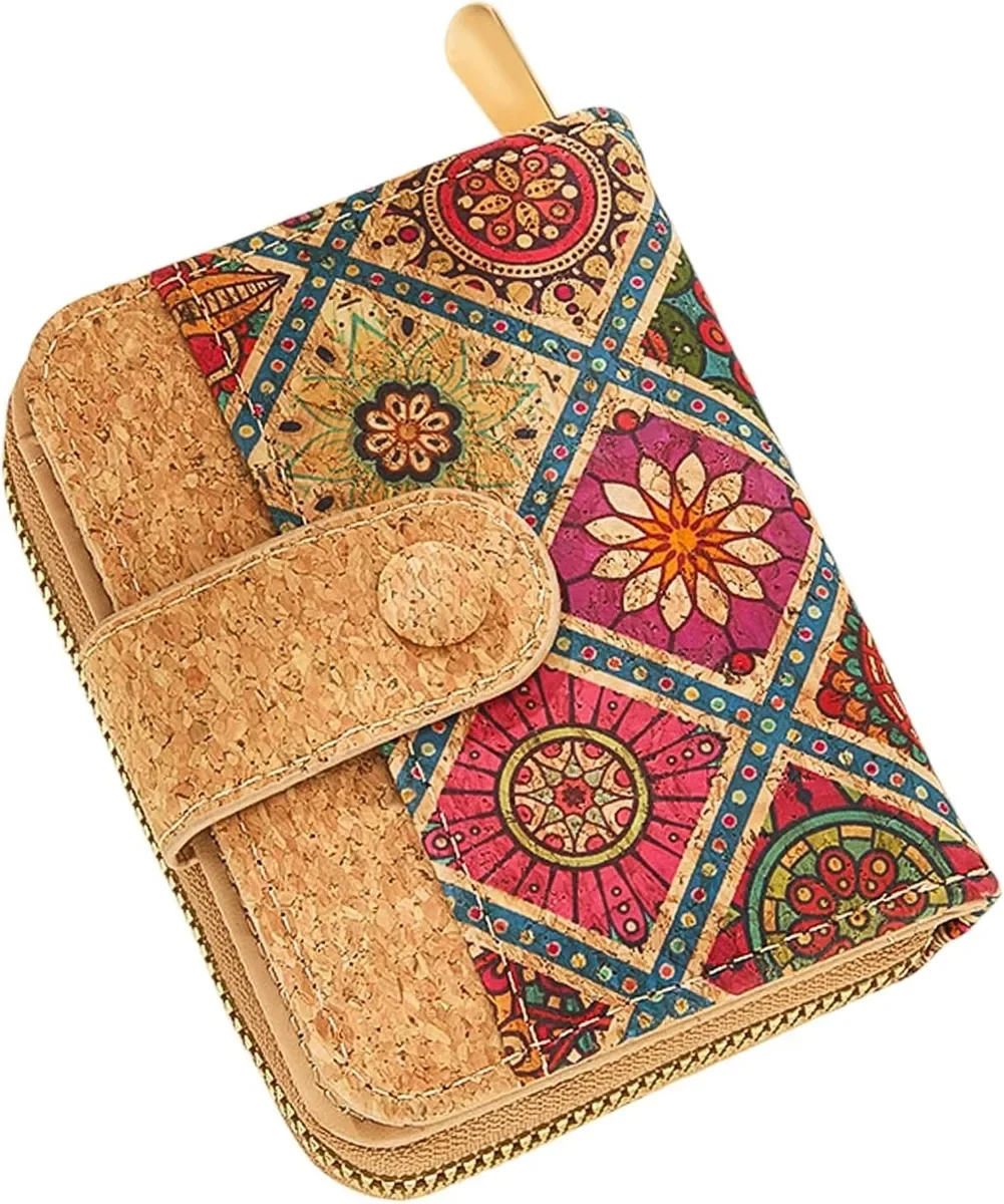 KORKOWY PORTFEL DAMSKI RFID BIFOLD Z ZAMKIEM I PRZEGRÓDKAMI