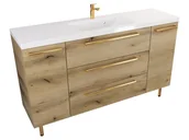 Szafki łazienkowe - Szafka Stojąca Z Umywalką ATHD 140 cm D - Dąb Evoke Coast Mat - Uchwyty Złote Polerowane - miniaturka - grafika 1