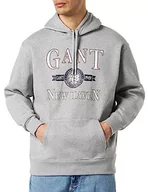 Bluzy męskie - GANT Męska bluza z kapturem w stylu retro Crest, szary melanż, standardowy, szary melanż, M - miniaturka - grafika 1