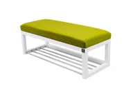 Ławki do przedpokoju - Ławka na buty LPG-4 145 cm EMRAWOOD drewno lite, kolor biały, siedzisko gładkie - kolor pistacja - miniaturka - grafika 1