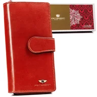 Portfele - Skórzany damski portfel Peterson na zatrzask duża portmonetka na karty i gotówkę z ochroną RFID, brązowy - miniaturka - grafika 1