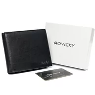 Portfele - Poziomy Portfel Męski Ze Schowkiem Na Suwak, Skóra Naturalna, Rfid Stop — Rovicky - miniaturka - grafika 1