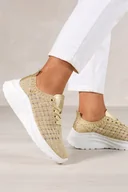 Sneakersy damskie - Złote sneakersy damskie buty sportowe na koturnie sznurowane na cholewce efekt plecionki Casu GA8118-3-40 - miniaturka - grafika 1