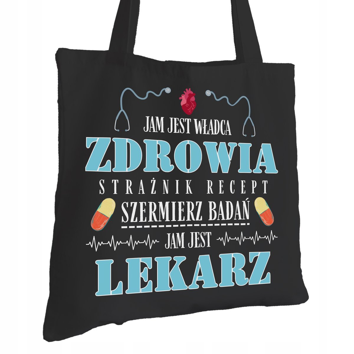 Torba Bawełniana dla Lekarza Czarna Na Prezent ekologiczna Trwały Nadruk