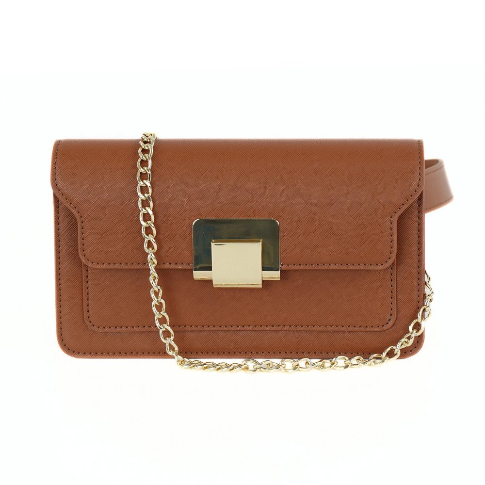 Saszetka damska nerka Solier F34 Bianca skóra ekologiczna saffiano - brązowa