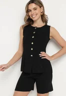 Komplety damskie - Czarny Komplet Kamizelka na Guziki i Szorty Folaya - miniaturka - grafika 1