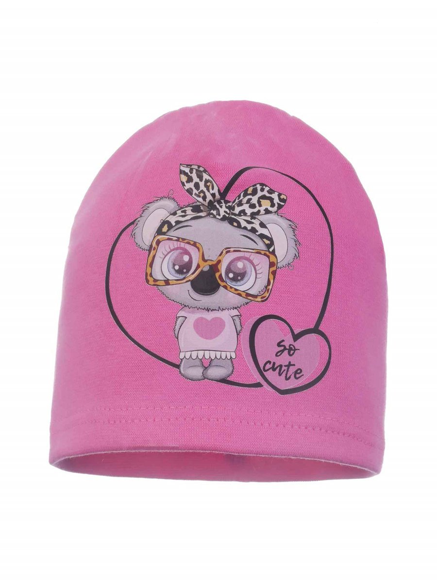 Dziewczęca czapka bawełniana miś koala w okularach różowa Ambra r.44/48