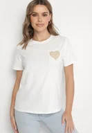 Bluzki damskie - Biała Bluzka z Bawełny z Cyrkoniowym Sercem Calmaris - miniaturka - grafika 1