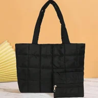 Torebki damskie - TEMU Czarna torba z nylonu o dużej pojemności z nadrukiem - stylowa, wszechstronna i przestronna torba na ramię dla kobiet, idealna do pracy, szkoły - miniaturka - grafika 1