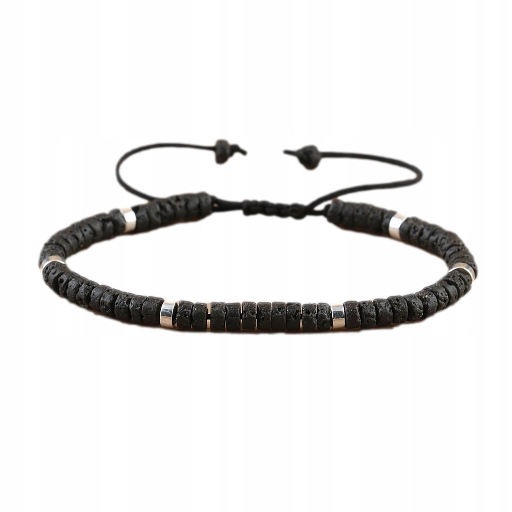 Bransoletka Koraliki Kamień Naturalny Kamień Wulkaniczny 2x4 mm Regulowany