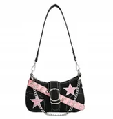 Torebki damskie - Torebka W Stylu Y2K Torba Czarna Gwiazdki Różowe Gwiazdy Prezent Streetwear - miniaturka - grafika 1