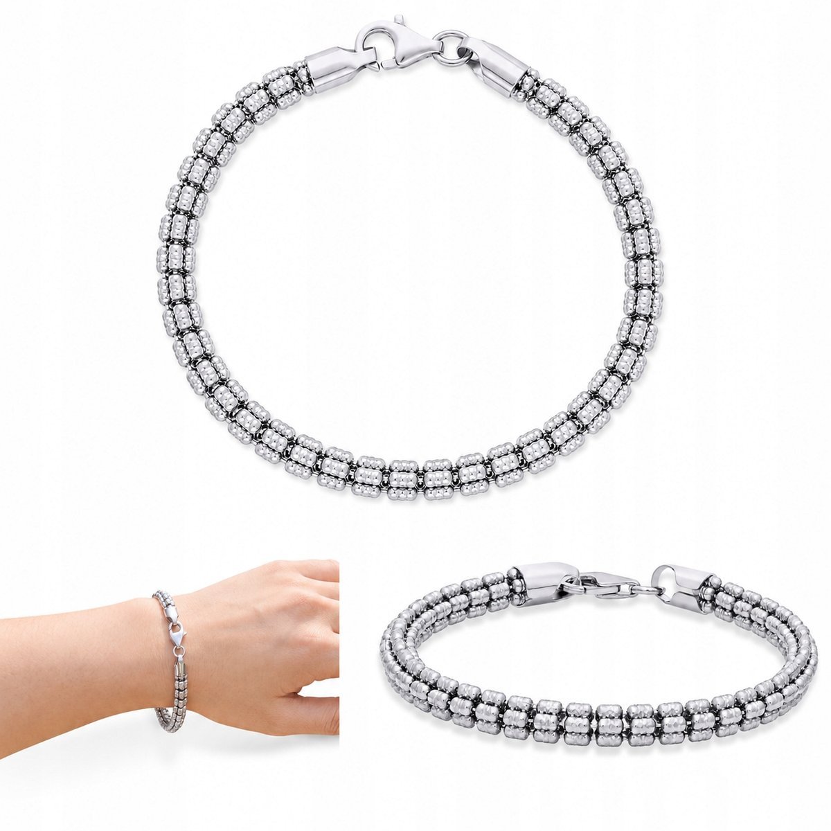 Bransoletka Srebrna Damska Okazała Błyszcząca Diamentowana Rod 925 20 cm