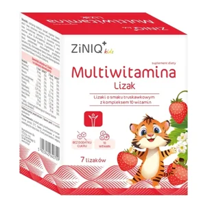 ZINIQ Kids Multiwitamina Lizak smak truskawkowy, 7 sztuk - Gumy do żucia, lizaki, dropsy - miniaturka - grafika 1