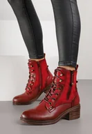 Botki damskie - Bordowo-Czerwone Botki Trzewiki na Klockowym Obcasie Zdobione Suwakiem Salittea - miniaturka - grafika 1