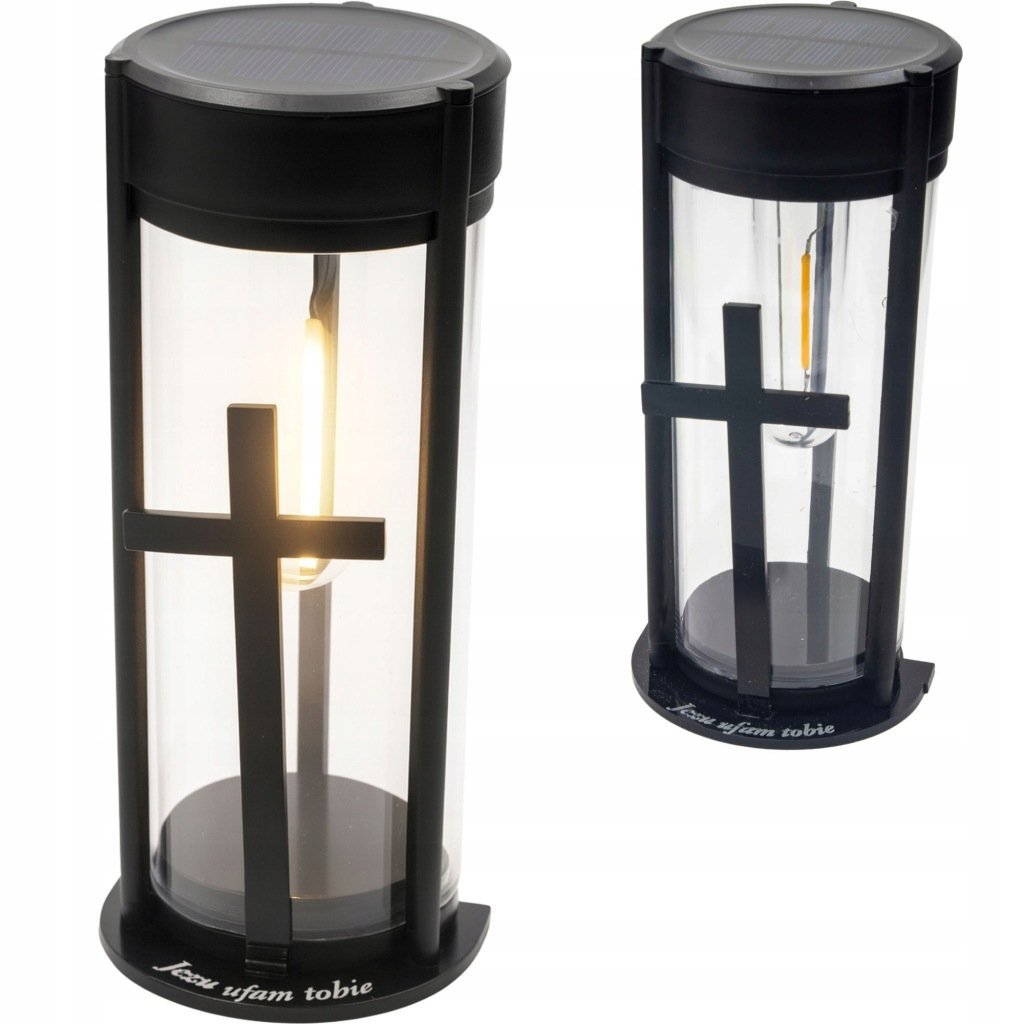 ZNICZ SOLARNY LED LAMPION NA GRÓB STATUETKA NA CMENTARZ Z KRZYŻEM
