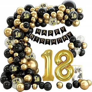 GIRLANDA BALONOWA NA 18 ZESTAW BALONY ZŁOTE KONFETTI TAŚMA KLEJ 88el - Balony i akcesoria - miniaturka - grafika 1