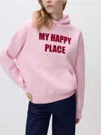 Bluzy damskie - Reserved - Bluza z napisem - pastelowy róż - miniaturka - grafika 1