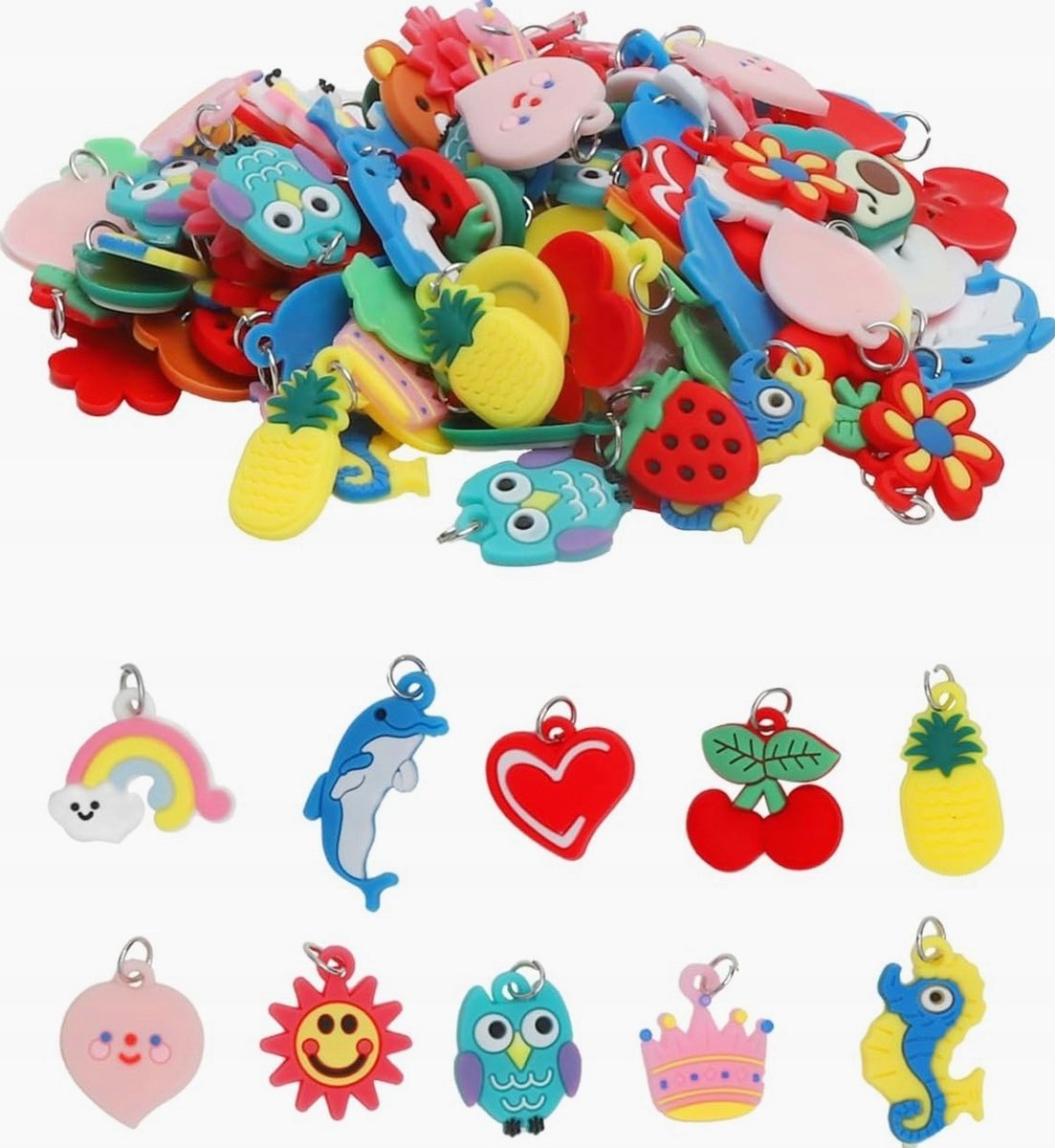 ZAWIESZKI CHARMS 100 SZTUK PCW KOLOROWE AKCESORIA DIY BIŻUTERIA KREATYWNY