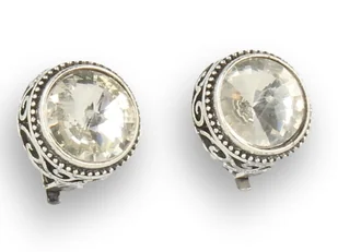 Klipsy do uszu srebrne z kryształkiem, okrągłe - Kolczyki - miniaturka - grafika 1