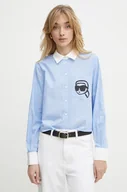 Koszule damskie - Karl Lagerfeld koszula bawełniana damska kolor niebieski regular z kołnierzykiem klasycznym A1W11037 - miniaturka - grafika 1