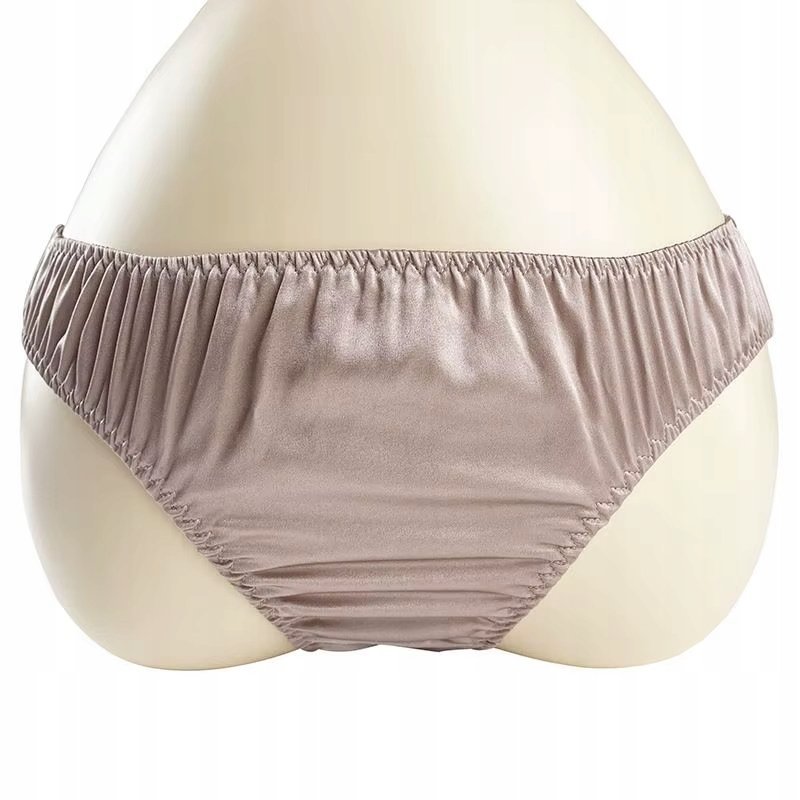 Jedwabne Majtki Figi Mid Rise Khaki L Mulberry 6A 19 Momme Intimeo