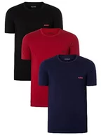 Koszulki męskie - HUGO Męski T-shirt RN Triplet P, trójpak, z bawełny, z nadrukiem logo, Navy413., S - miniaturka - grafika 1