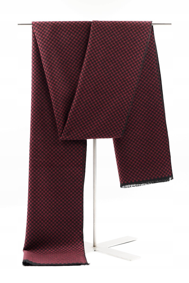 Szal Szalik Męski Bordowo - Szary W Kratkę