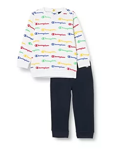Champion Legacy American Classics-Ultra Light Powerblend Terry all-Over Crewneck Kombinezon Sportowy Dzieci, (Biały/Granatowy Niebieski), 6 mesi - Odzież sportowa dziecięca - miniaturka - grafika 1
