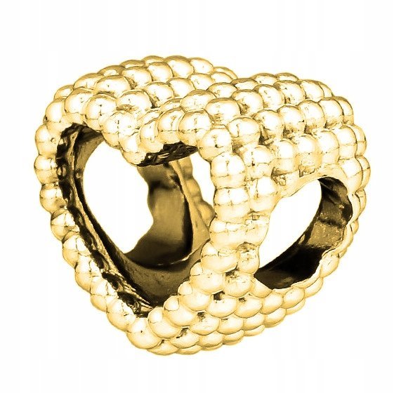 Złoty Charms Puste Serce Ozdobne Serduszko Koralik Heart SREBRO 925