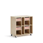 Meble do szkół i przedszkoli - Regał szkolny CASPER, 4 szuflady, 8 przegród, brzoza, ciemnoróżowy - miniaturka - grafika 1