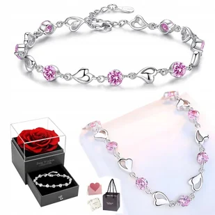 Bransoletka Srebrna z Cyrkoniami Serce Pełne Różowa Damska REGULOWANA - Bransoletki Bransoletka Srebrna z Cyrkoniami Serce Pełne Różowa Damska REGULOWANA - Bransoletki - miniaturka - grafika 1