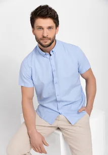 Niebieska koszula męska z krótkim rękawem, Slim Fit, C-TOCANTO - Koszule męskie - miniaturka - grafika 1