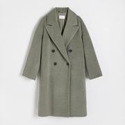 Płaszcze damskie - Reserved - Dwurzędowy płaszcz - Zielony - miniaturka - grafika 1