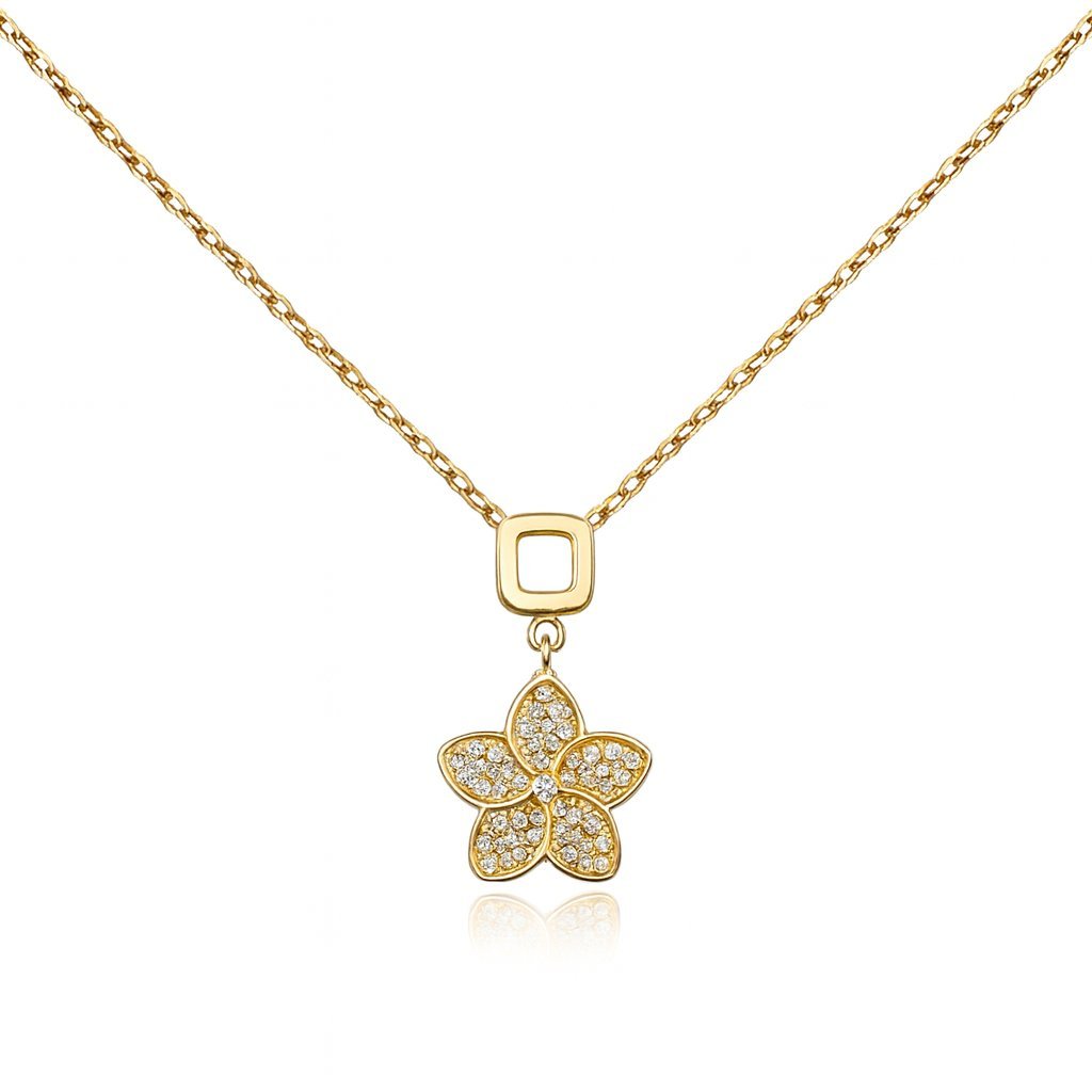 Naszyjnik Florance - Złoty Kwiatek z Cyrkoniami Stal Chirurgiczna Pozłacany PVD Prezent dla Niej