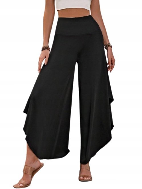 SHEIN CZARNE SPODNIE PALAZZO Z FALBANKĄ DŁUGIE CASUAL 40/42 1KA