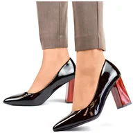 Czółenka - Czółenka damskie na wysokim czerwonym słupku lakierowane czarne GD-FL486B-B - Inna marka - miniaturka - grafika 1