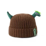 Czapki damskie - Chłopięca czapka zimowa z dinozaurem 3D brązowa - miniaturka - grafika 1