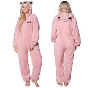 PIŻAMA ONESIE Kigurumi Kombinezon Przebranie Kostium KOT BRUDNY RÓŻ [ONESIE11] - Piżamy damskie - miniaturka - grafika 1