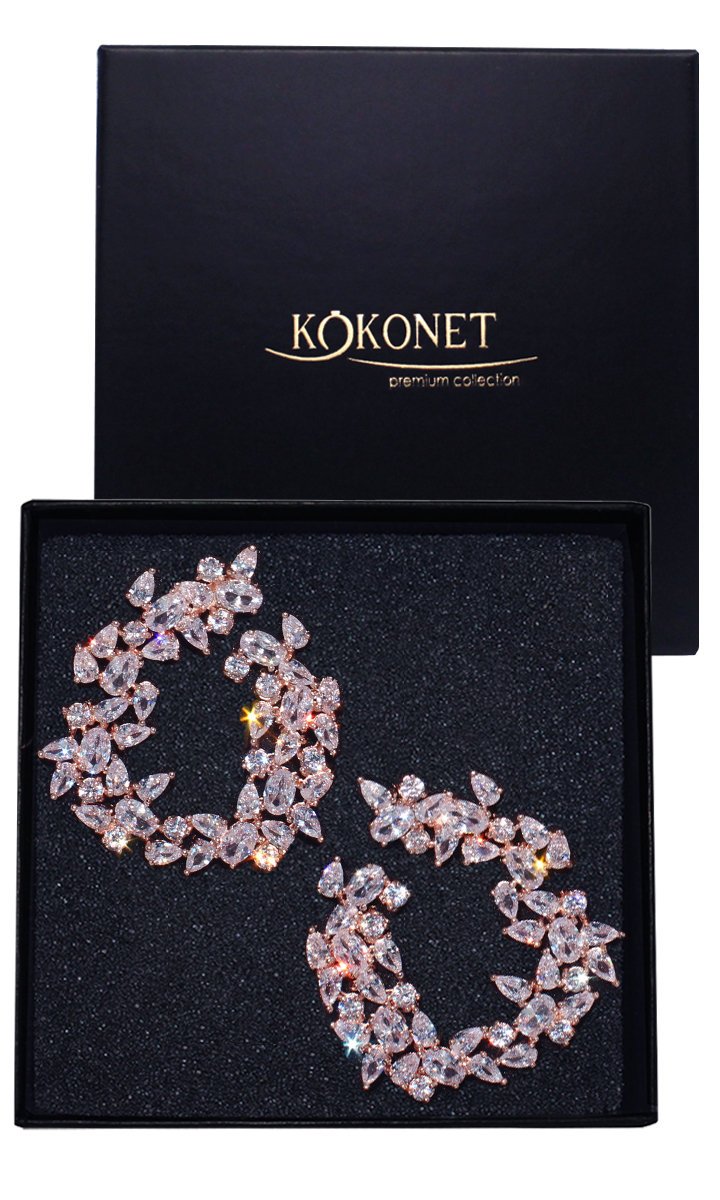 kolczyki efektowne rose gold różowe złoto KOŁA listki płatki cyrkonie