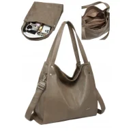 Torebki damskie - Pojemna Torebka Shopperka Damska na Ramię LUIGISANTO Format A4 Ciemny Beż - miniaturka - grafika 1