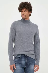 Calvin Klein sweter wełniany męski kolor szary lekki z półgolfem - Swetry męskie - miniaturka - grafika 1