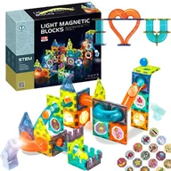 Układanki dla dzieci - DUŻE KLOCKI MAGNETYCZNE KONSTRUKCYJNE UKŁADANKA ŚWIECĄCY MAGNETIC BLOCKS TOR 75el - miniaturka - grafika 1