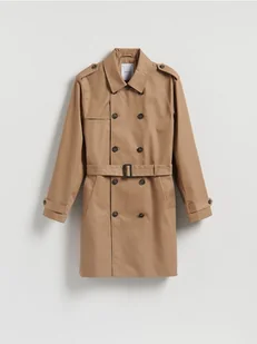 Reserved - Klasyczny trencz z paskiem - brązowy - Moda i Uroda OUTLET - miniaturka - grafika 1