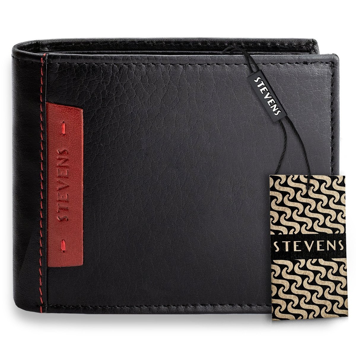 Portfel Męski STEVENS Skórzany 100% Skóra Naturalna Ochrona RFID Poziomy Czarny PREMIUM