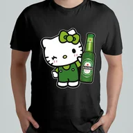 Koszulki męskie - CZARNA KOSZULKA Z NADRUKIEM MĘSKA ŚMIESZNA T-SHIRT HELLO KITTY HEINEKEN PIW - miniaturka - grafika 1