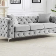 Sofy i kanapy - Kanapa Chesterfield 3-osobowa z weluru jasnoszara – EDWINA - miniaturka - grafika 1