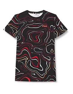 Sukienki - FILA Dziewczęca tabliczka AOP Tee sukienka, Black Colour Waves Aop, 170/176 cm - grafika 1