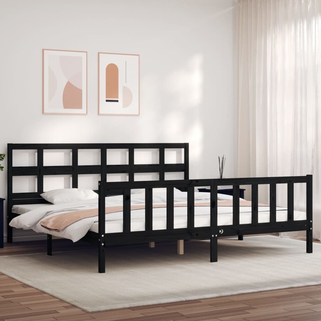 Łóżko z litego drewna z zagłówkiem czarne 200x200 cm