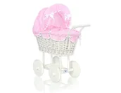 Pościel - Wiklinowy wózek dla lalek z pościelą i wyściółką - biały - miniaturka - grafika 1